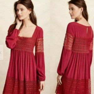 Anthropologie Floreat Aveline Red Long Sleeve Dress